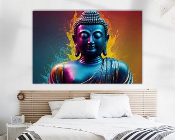 Meditatieve Boeddha in Kleurenspektakel van De Muurdecoratie