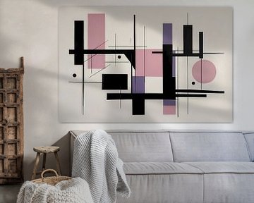 Abstraction minimaliste en noir et pastel sur De Muurdecoratie