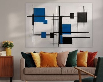 Abstract Composition in Black, White and Blue by De Muurdecoratie