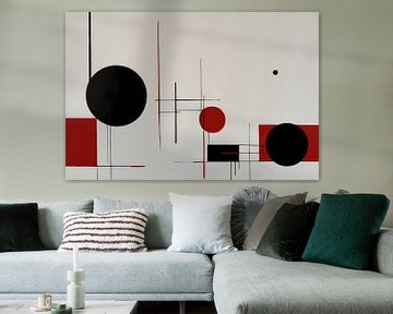 Abstract geometric play in black and red by De Muurdecoratie