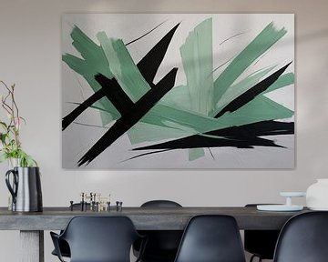 Expressieve Abstractie in Zwart en Groen van De Muurdecoratie