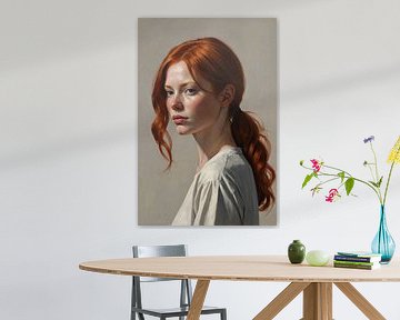 Young woman with red hair and freckles by De Muurdecoratie