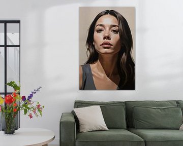 Serene vrouw in realistische kleurtonen van De Muurdecoratie