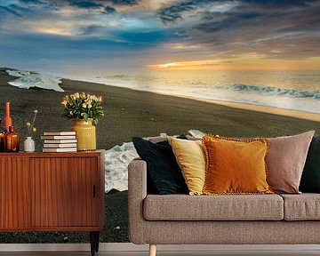 Angeschwemmte Eisform an einem schwarzen Strand in Island