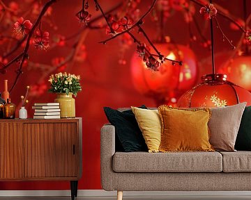 Elementen in het nieuwe jaar rode lantaarns Chinese Aziaten