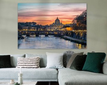 Zonsondergang Rome, Vaticaan met de Sint-Pietersbasiliek Sunset Roma van Patrick Oosterman