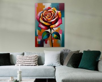 Dynamische moderne abstrakte bunte Rose von De Muurdecoratie