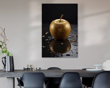 Goldener Apfel mit Tautropfen Reflexion von De Muurdecoratie