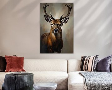 Majestic deer with imposing antlers in oil by De Muurdecoratie