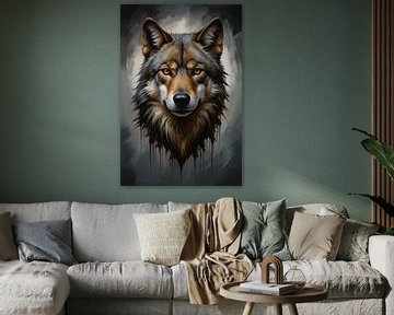 Le regard majestueux d'un loup sur De Muurdecoratie