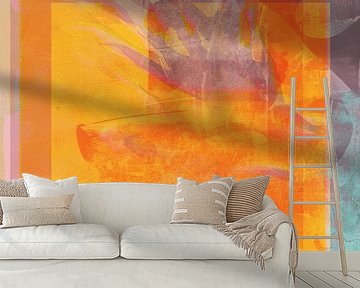 Abstrakte organische Formen in Pastell- und Neonfarben. Goldene Erinnerungen.