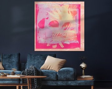 Abstracte organische vormen in pastel- en neonkleuren. Roze en zalm. van Dina Dankers