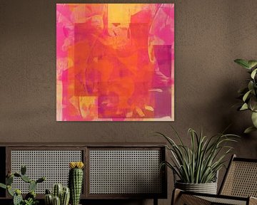 Abstracte organische vormen in pastel- en neonkleuren. Rood, roze en geel. van Dina Dankers