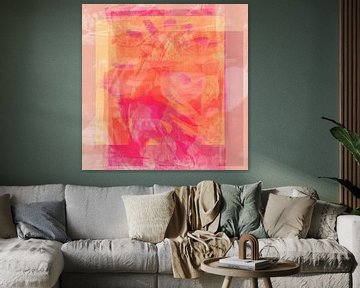 Abstracte organische vormen in pastel en neonkleuren. Warm geel en roze.