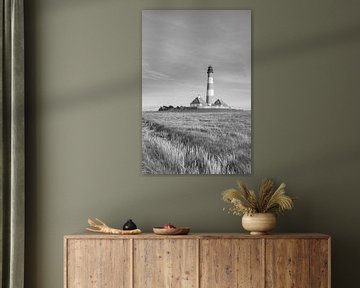 Leuchtturm Westerheversand schwarz-weiß von Michael Valjak