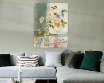 Stilleven met bloemen in pastelkleuren van Japandi Art Studio