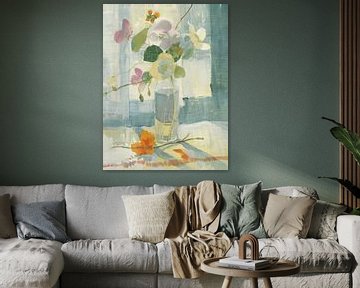 Stilleven met bloemen in pastelkleuren van Japandi Art Studio