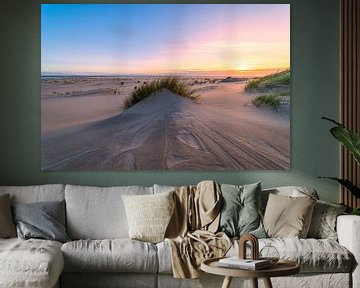 Maasvlakte with marram grass and sunset by Björn van den Berg