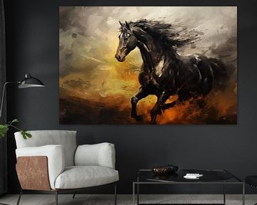 Abstracte artistieke achtergrond met een zwart paard, in olieverf ontwerp van Animaflora PicsStock