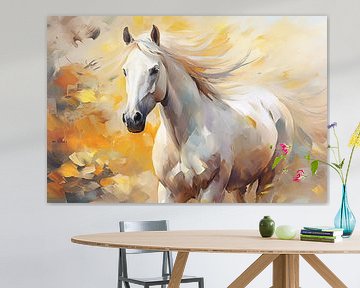 Fond artistique abstrait avec un cheval blanc, en design peinture à l'huile sur Animaflora PicsStock