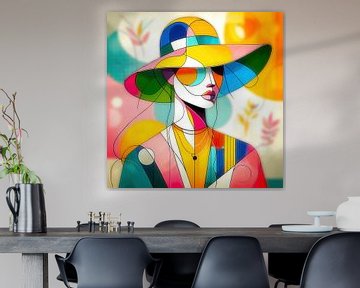 Femme avec un chapeau coloré