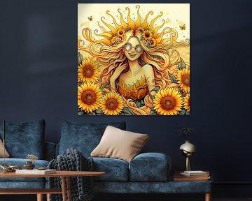 Fille avec des tournesols