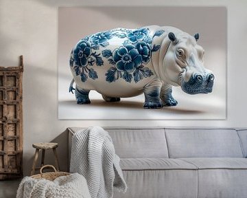 Hippopotame bleu de Delft sur Richard Rijsdijk