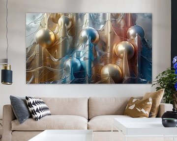 magische vormen in blauw-goud-zilver-roze van Gelissen Artworks