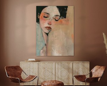 Modern abstract portrait in terracotta by Carla Van Iersel