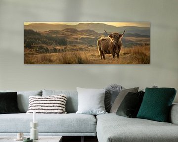 Panorama d'un montagnard écossais dans un vaste paysage sur Digitale Schilderijen