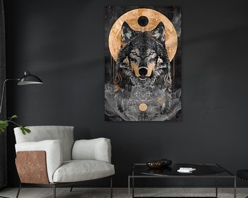 Ein anmutiger Wolf dominiert als echtes und elegantes Kunstobjekt von Digitale Schilderijen