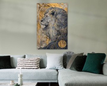 Goldener Löwe als elegante digitale Kunst für die Wand von Digitale Schilderijen