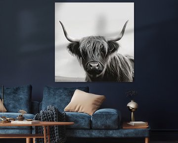 Schottisches Hochlandbild Portrait in Schwarz-Weiß von Beefboy
