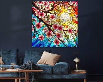 Japanese cherry in stained glass style by Digital Art Nederland