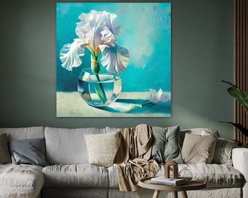 Nature morte Iris en blanc &amp ; Turquoise