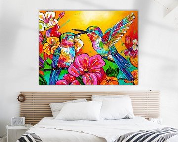 Dusk fluttering: Harmony of Hummingbirds by Happy Paintings