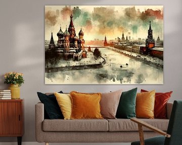 Melodie van Moskou: Kremlin en Sint-Basiliuskathedraal in de mist van artefacti