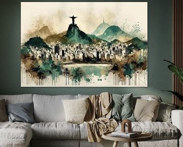 Rio de Janeiro : paysage urbain sous la statue du Christ sur artefacti