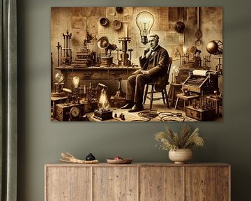 Erfindergeist des Thomas Edison: Ein Genie umgeben von Kreativität von artefacti