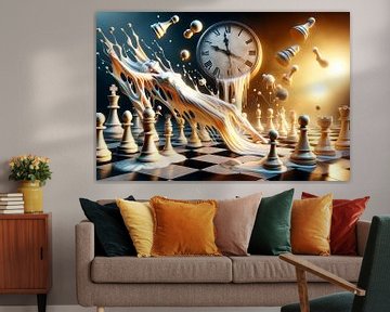 Stroom van tijd en schaak - een surrealistisch schilderij van artefacti