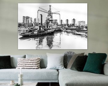 De haven van Rotterdam in zwart-wit