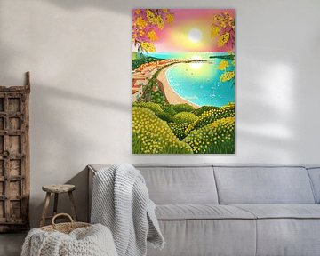 Cannes Provence Aussicht mit Mimose im Februar von Aniet Illustration