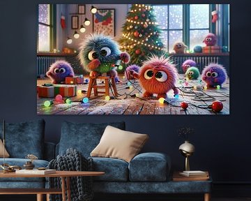 Monster vrienden vrolijk versieren voor Kerstmis van artefacti