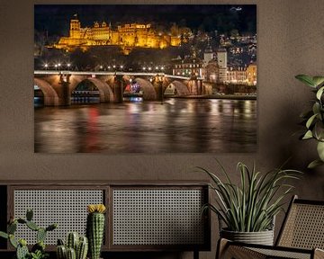 Heidelberg - Le vieux pont, le château et la vieille ville de nuit sur t.ART