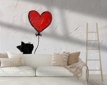 Cat with balloon (heart) by TheXclusive Art