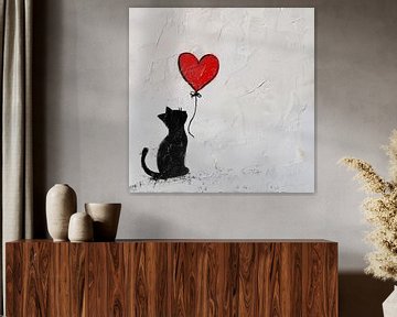 Kat met ballon (hart) van TheXclusive Art