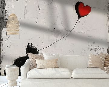 Kat met ballon (hart) artistiek