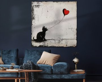 Kat met ballon (hart) artistiek van TheXclusive Art