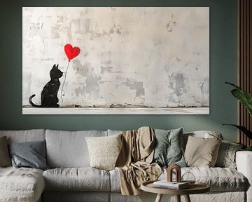 Kat met ballon hart panorama van TheXclusive Art