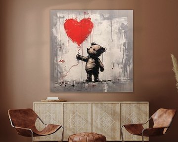Bear with balloon (heart) dark colours by TheXclusive Art